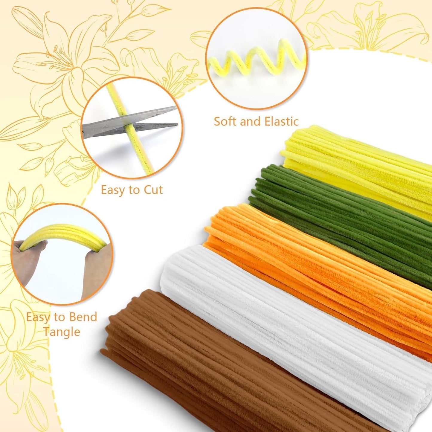 SKY-TOUCH Flower Pipe-Sunflower Stick Craft Kit: 440 Thickened Pipe Sticks In 5 Mixed Colors Includes Floral Wire And Ribbon Perfect for DIY Bouquet Making, Suitable For Birthdays, Graduations