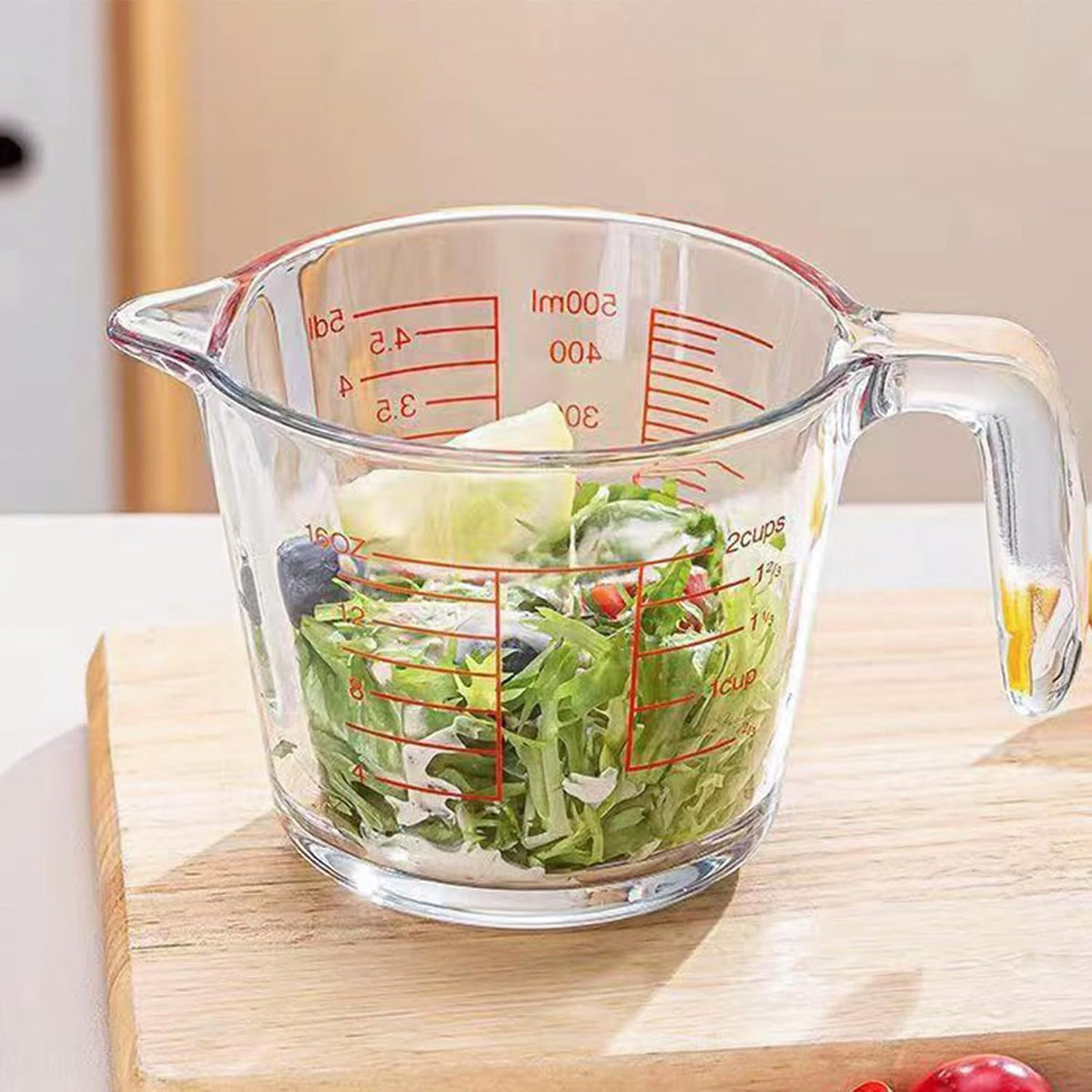 SKY-TOUCH 500ml Glass Measuring Cup, Heat-Resistant Borosilicate Measuring Jug with Easy-Read Red Markings, Precision Pour Spout & Ergonomic Handle for Baking, Cooking, Mixing and Microwave Use