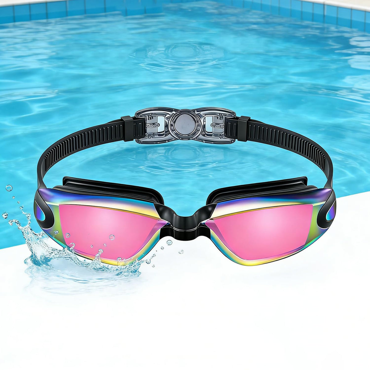SKY-TOUCH Kid Swimming Goggles, UV Protection High-definition Lenses Anti-fog And Leak-proof With Quick-adjusting Straps Suitable for Children Teenagers Girls and Boys Pink Lenses