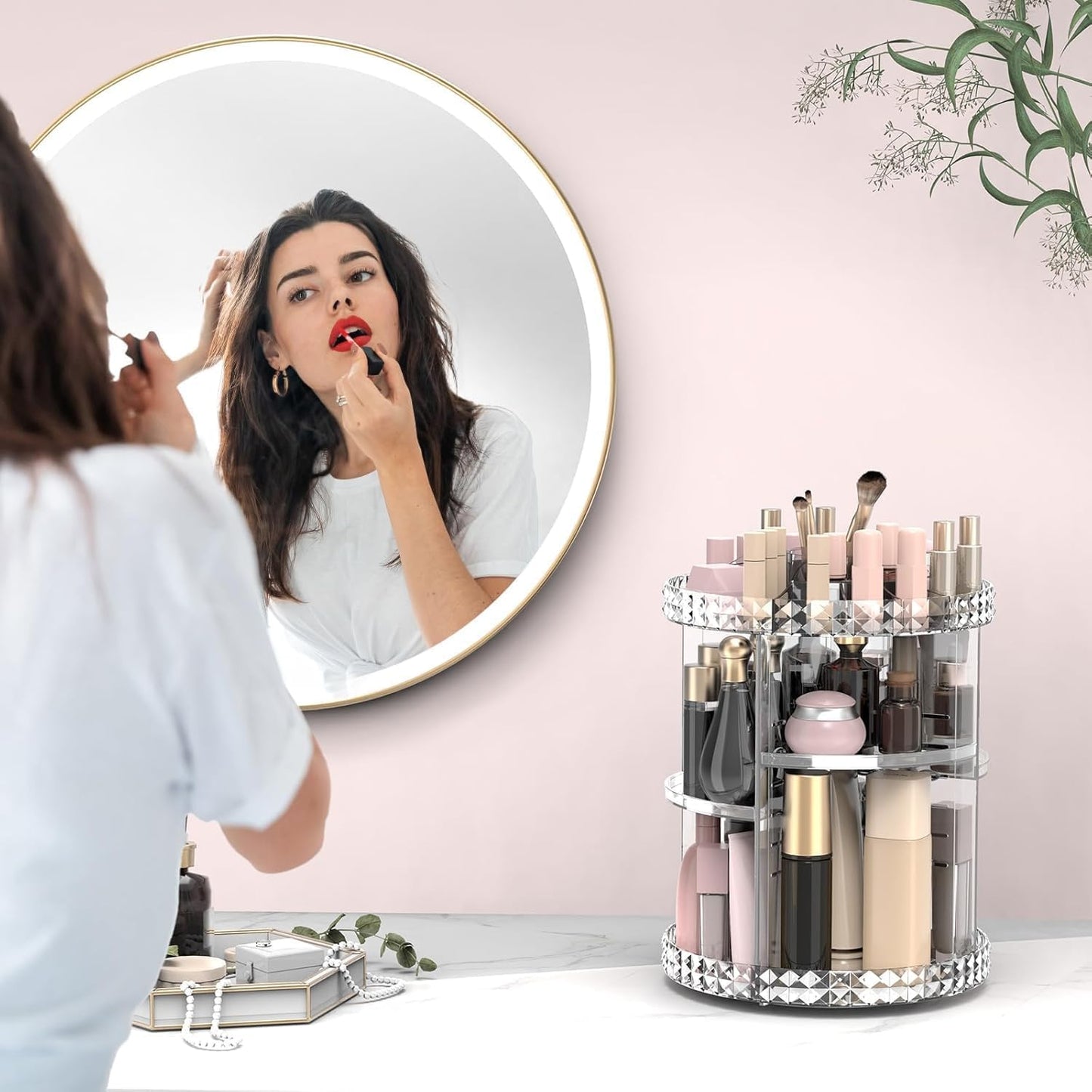 SKY-TOUCH 360-Degree Rotating Makeup Organizer,3-Tier Adjustable Cosmetic Storage Display Box | Transparent Vanity Organizer for Skincare, Fragrance, and Beauty Products | Bedroom,Countertop Organizer
