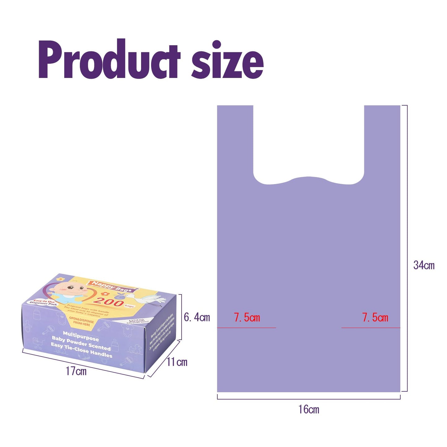 SKY-TOUCH Portable Biodegradable Disposable Diaper Wet Waste Bag (200pcs/box) Baby Powder Scented Diaper Wet Waste Bag Vest Design Baby Diaper Bag Suitable for Travel and Daily Use