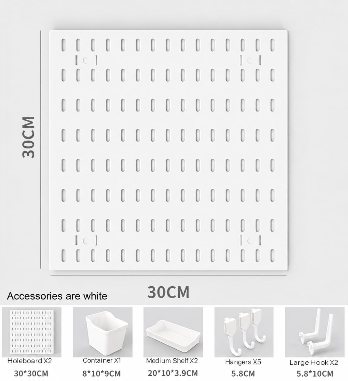 SKY-TOUCH Modular Pegboard Wall Organizer Kit - 2 Pegboards, 10 Accessories, No Drill Installation, Space-Saving Storage & Display for Kitchen, Office, Bathroom (White)