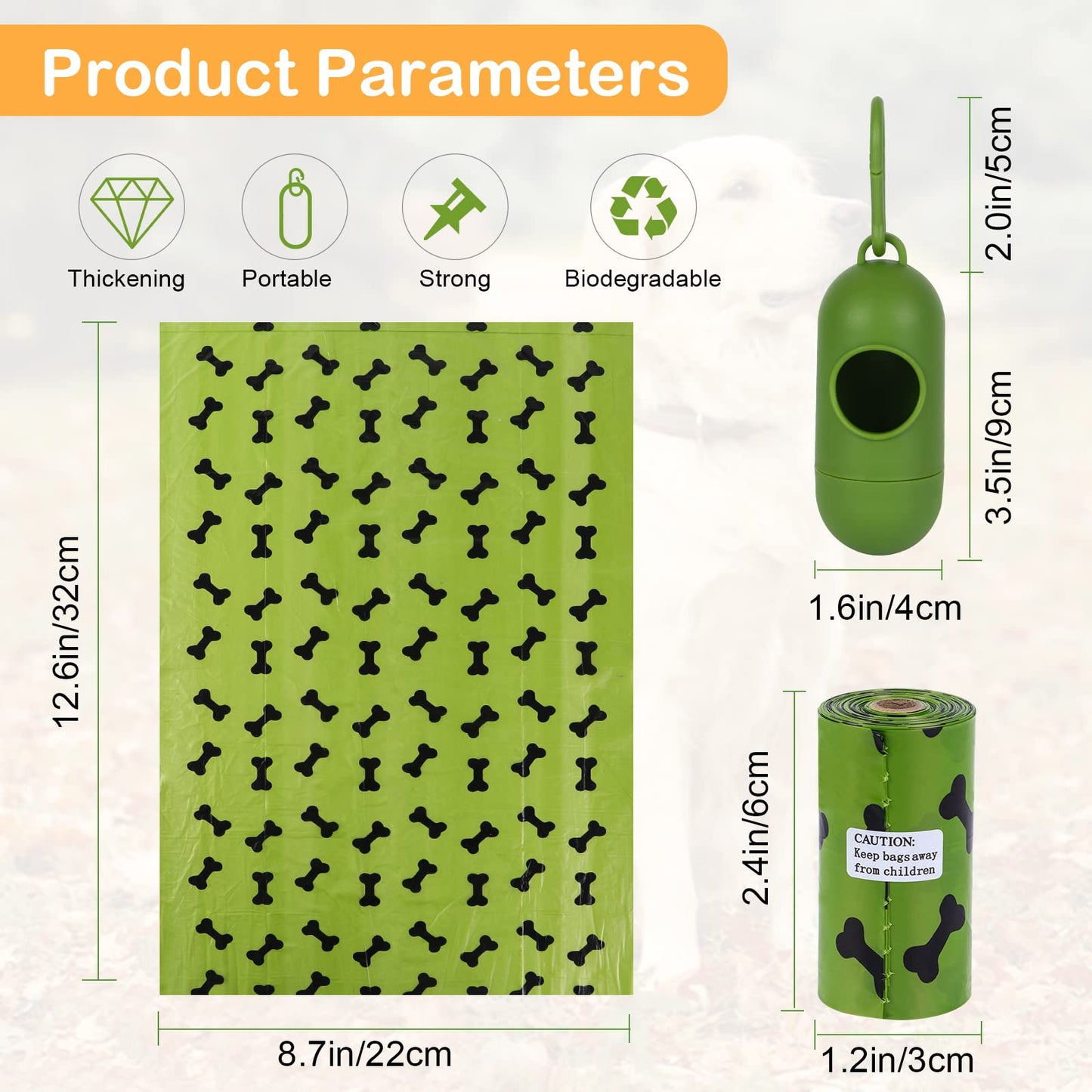 SKY-TOUCH 600 Count Dog Poop Bags Pet Dog Supplies for Dogs Include 2 PCS Green Adjustable Dispenser, Extra Thick and Strong, 100% Leak Proof, Biodegradable Waste Bag