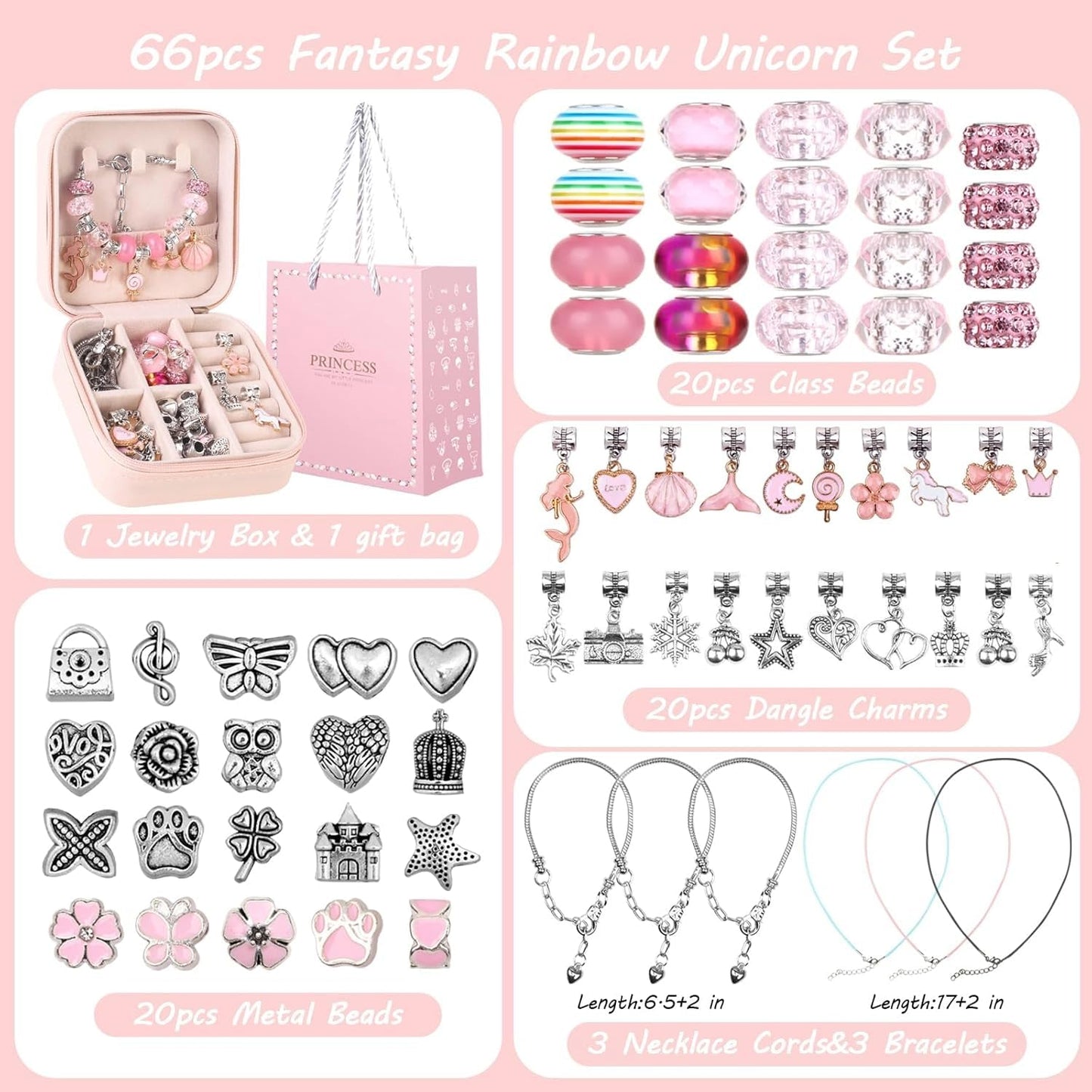SKY-TOUCH Charm Bracelet Making Kit for Girls, 68pcs DIY Jewelry Making Kits with Box, Gift for Craft Toys Birthday Christmas for Girls Toys Age 6-12