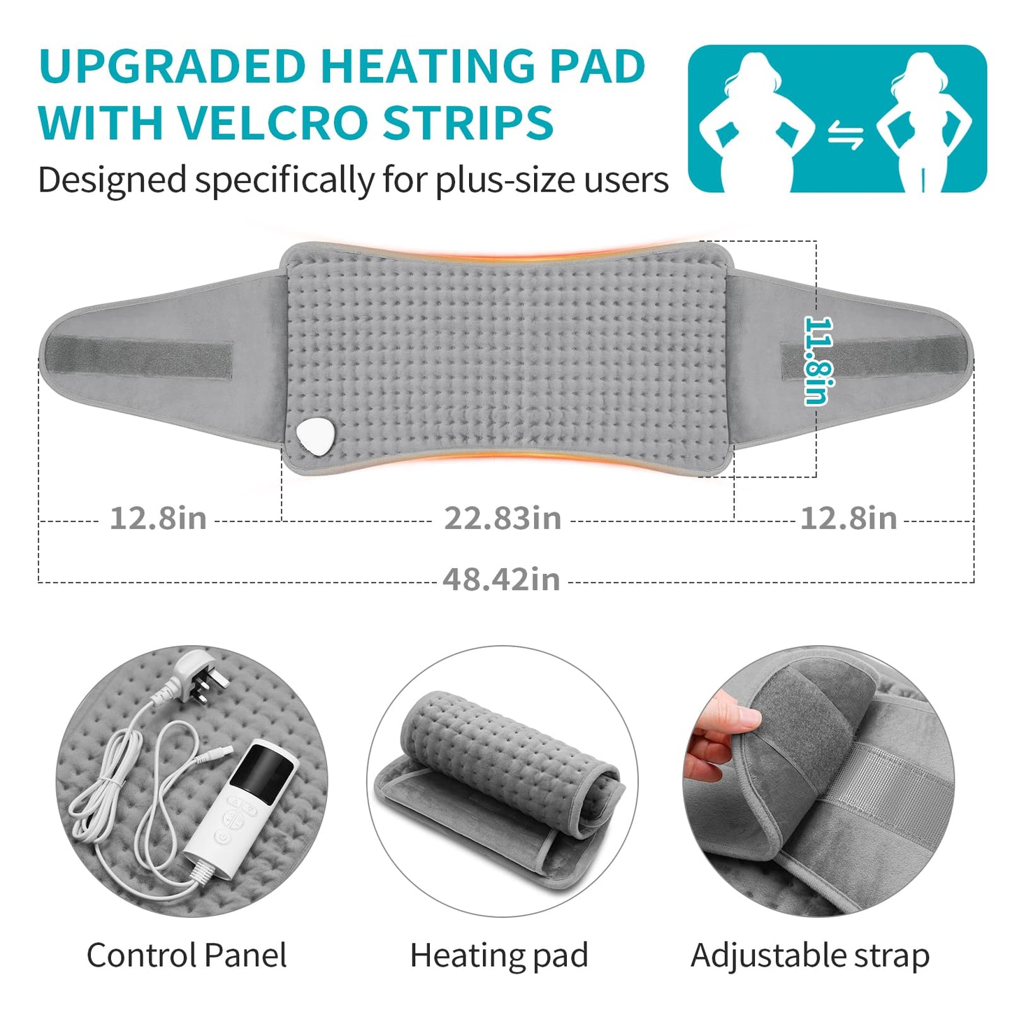 SKY-TOUCH Electric Heating Pad Wrap for Waist & Body, LCD Controller, 9 Heat Levels, 4 Timer Settings, Soft Touch, Fast Heating, Machine Washable - 60x31cm, Ideal for Back, Belly, Legs, & More