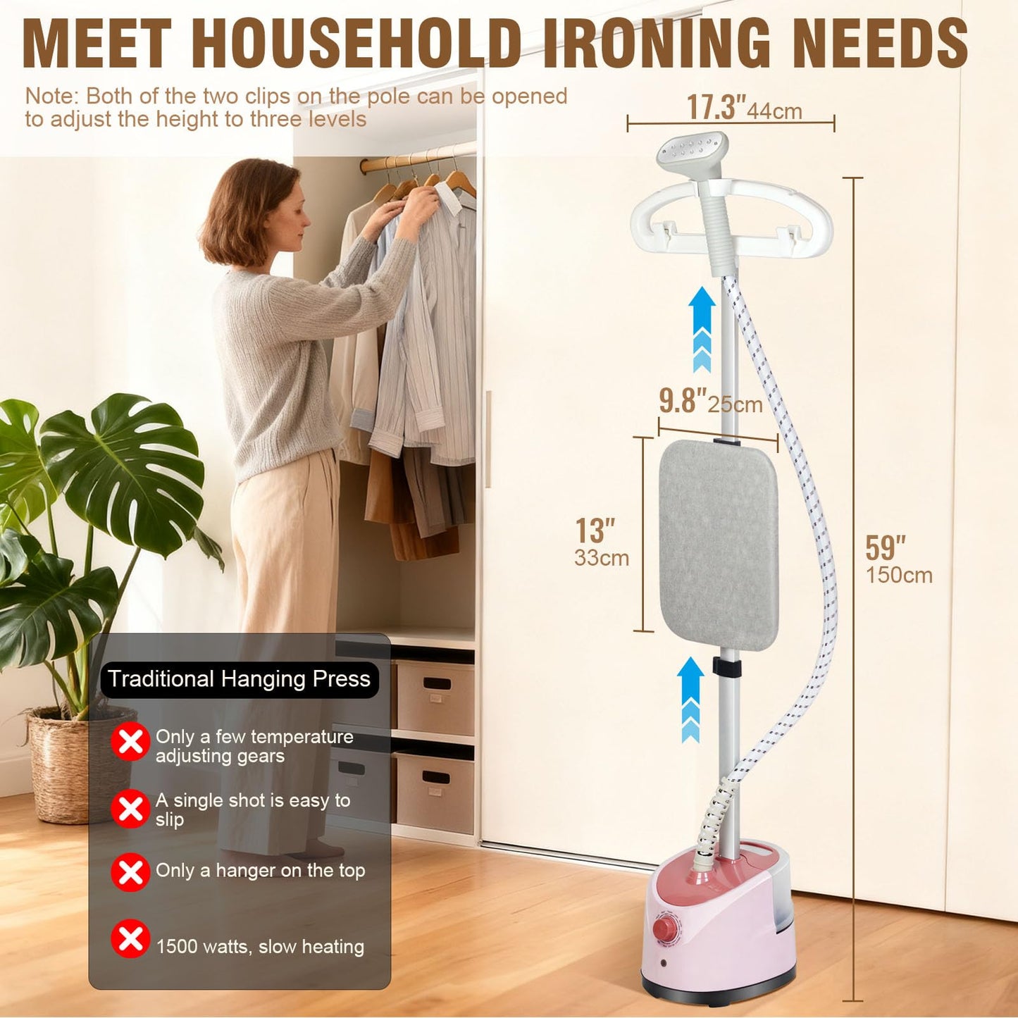 SKY-TOUCH Vertical Clothes Garment Steamer,2000W,1.6L Detachable Tank,10 Steam Settings, Horizontal & Vertical Ironing Board, 35g/min Steam Rate,Ideal for Delicate Clothes and Long Garments