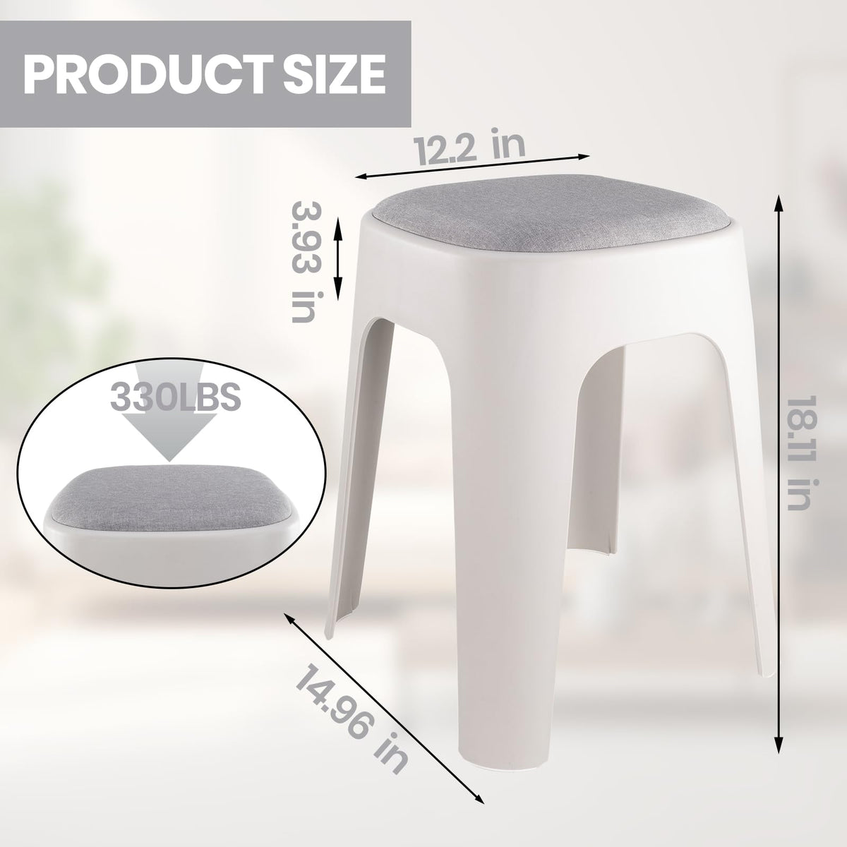 SKY-TOUCH 1 PACK Stackable High Square Stool with Fabric Soft Cushion, Durable Backless Stool,Furniture Stool for Living Room Dining Room Indoor Furniture L31xW31xH48cm - Grey