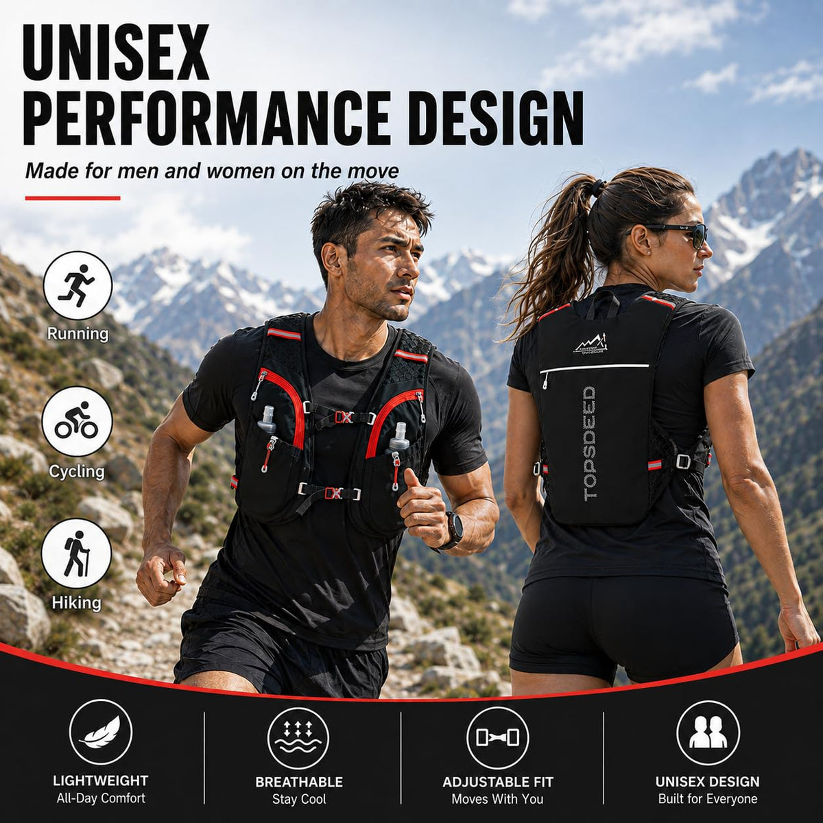 SKY-TOUCH 5L Hydration Vest Backpack for Men & Women, 250g Lightweight Breathable Running Pack, Compatible with 1L-2L Water Bladder, Adjustable Trail Cycling Hiking Bag, Black