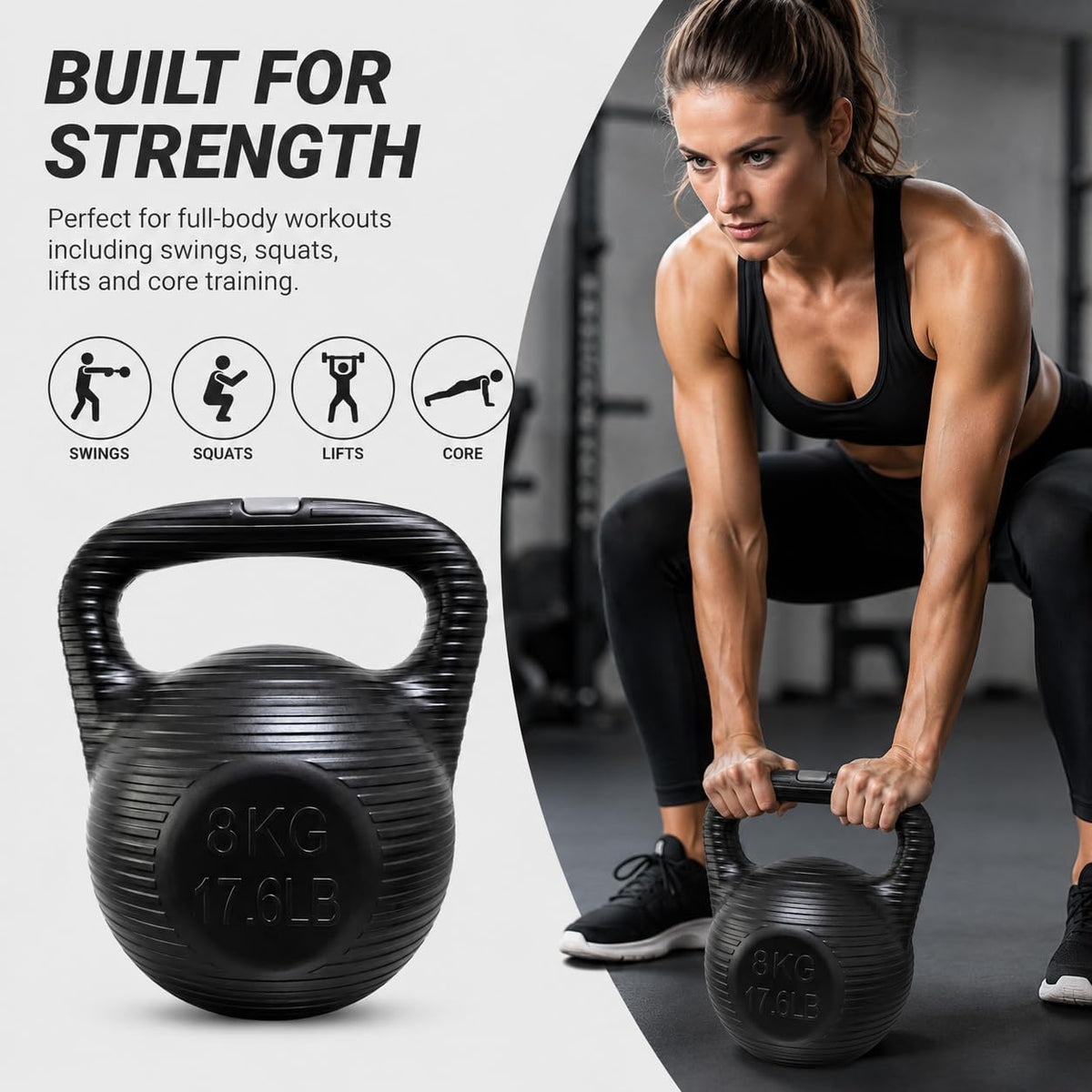 SKY-TOUCH 8KG Water-Filled Kettlebell, Fillable Fitness Weight with Anti-Slip Threaded Handle, Large TPR Plug and Stable Base for Home Gym Strength Training