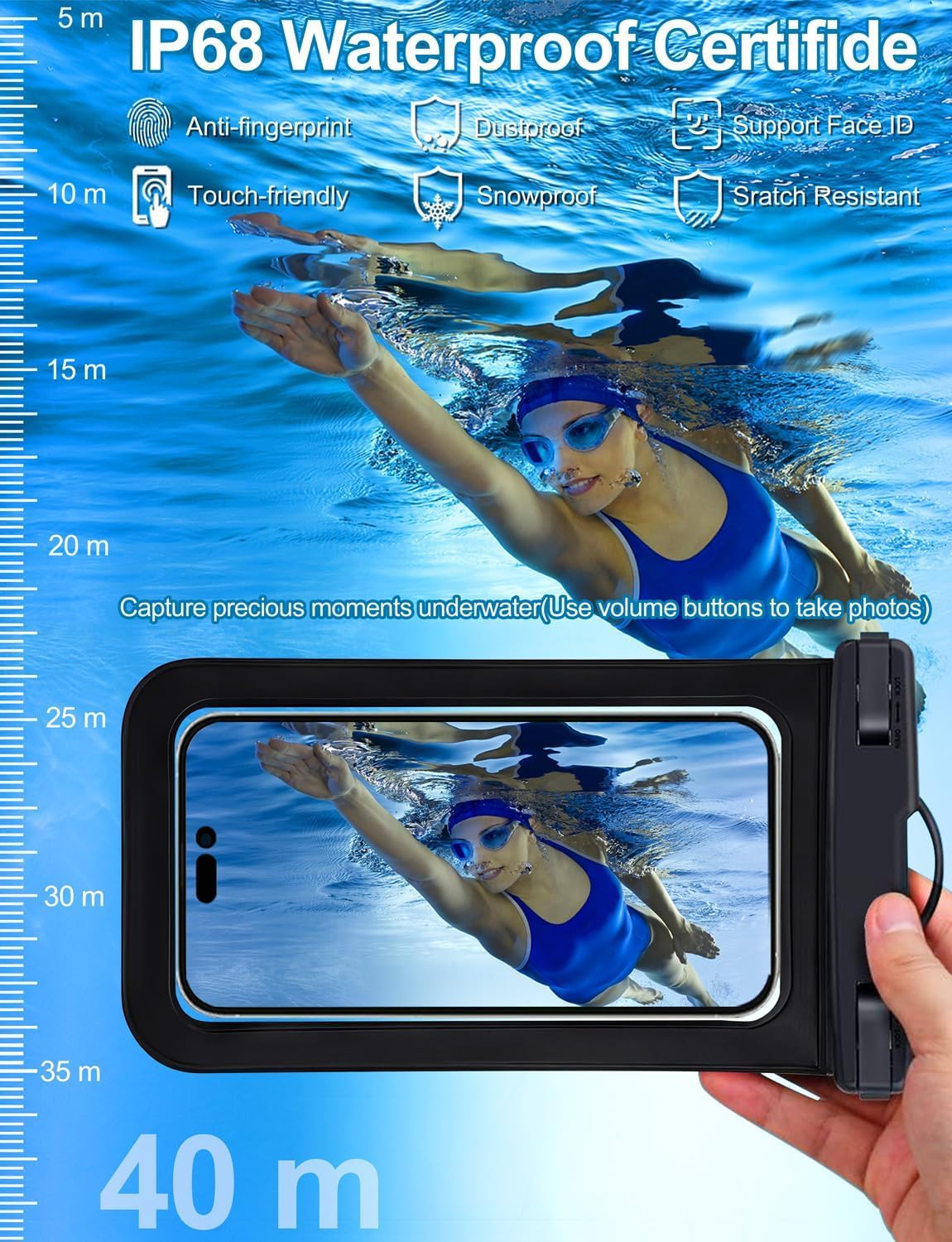 SKY-TOUCH 2PCS Universal Waterproof Phone Pouch Case, IPX8 Cell Phone Dry Bag for iPhone 13 12 11 Pro Max Plus XR X SE, Samsung Galaxy S22 S21 S20 S10 S9 S8, Devices up to 7.0 Inch, Black