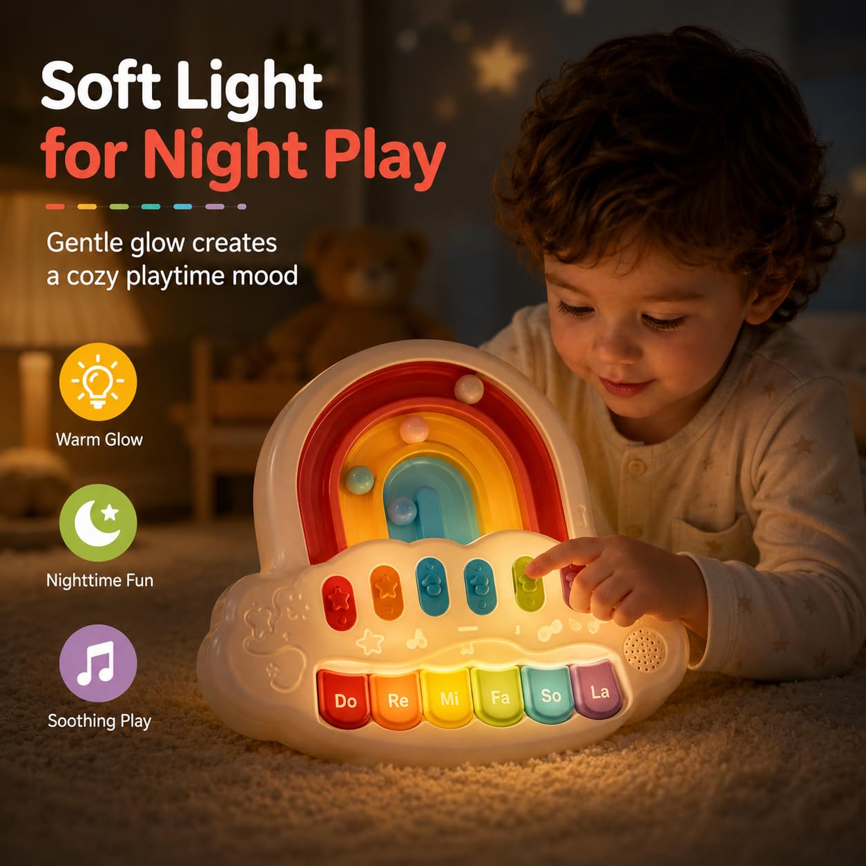 SKY-TOUCH 2 in 1 Baby Piano with Light Up Keyboard & Marble Game, 4 Modes Musical Learning for 12+ Months, Sensory Infant Gift for Boys & Girls