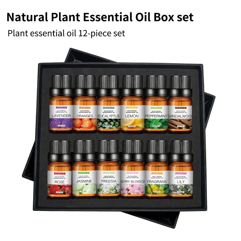 SKY-TOUCH Essential Oils Set, Premium Pure Oil for Diffusers, 100% Therapeutic Grade Aromatherapy Oils, Bottles*10mL x 12 for Sleep, SPA, Relaxation, Ideal for Diffuser & Humidifier - 12 Flavors