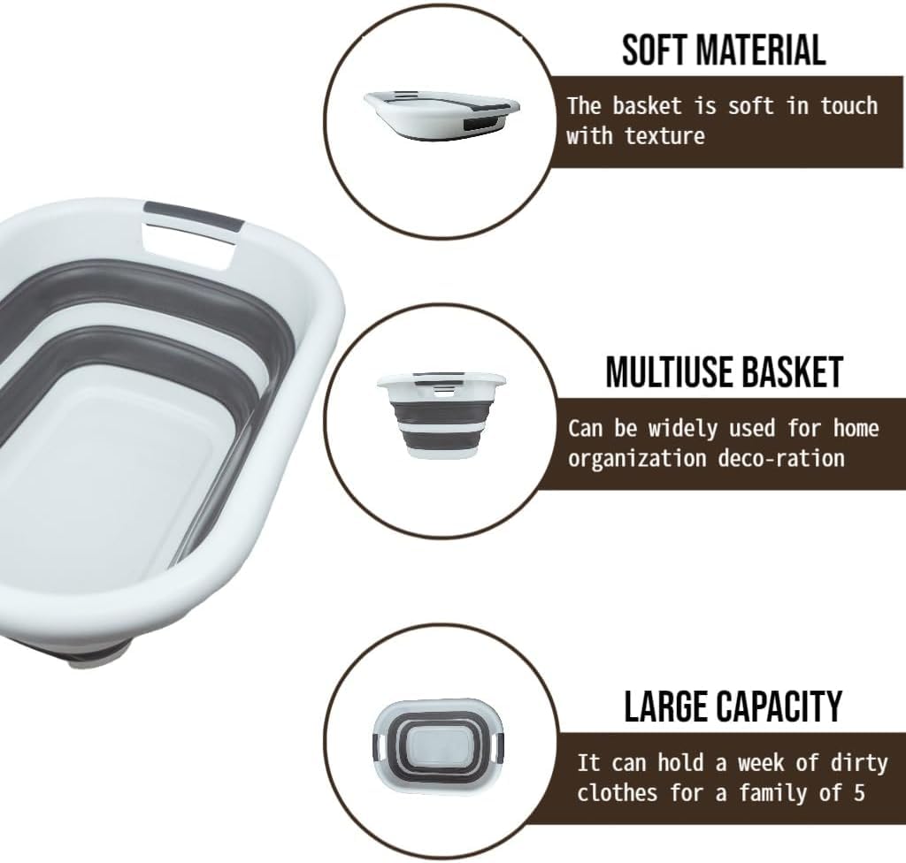 SKY-TOUCH 38L Collapsible Plastic Bucket with Handle, Foldable Laundry Basin, Multi-functional Cleaning and Laundry Basket for Outdoor Use, Suitable for Camping, Handwashing, 61cm * 46cm * 27cm