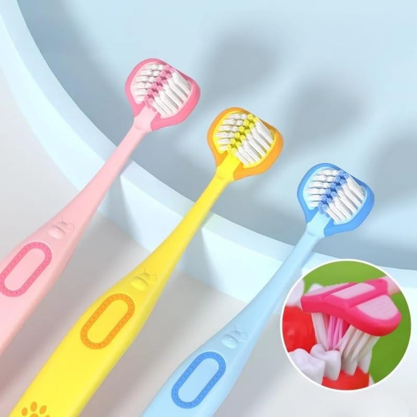 SKY-TOUCH Children's toothbrush set, Toddler, soft bristle, Easy to hold, Three-sided brush head, Suitable for children aged 2-8, （3 pack）