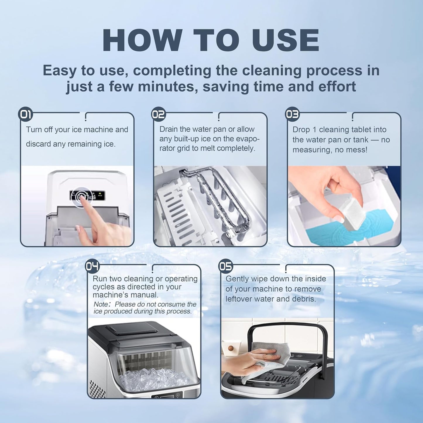 SKY-TOUCH 24 Pack Ice Machine Cleaner Tablets, Descaling Tablets for Countertop Ice Makers, Removes Limescale, Calcium Buildup and Odor, Compatible with Portable Nugget Ice Machines