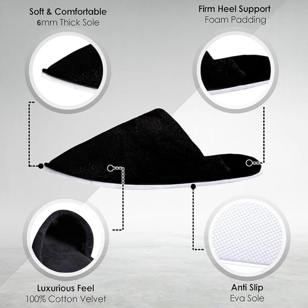 SKY-TOUCH 6 Pairs of Non Slip Disposable Spa Slippers, Eco-Friendly Indoor Slippers for Bathroom, Bedroom, Hotel, Flight,Spa,Unisex Fits 42-46, Individually Package