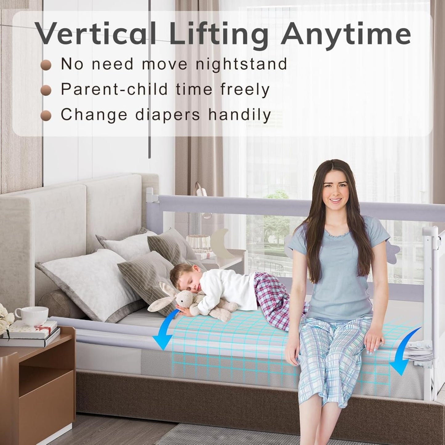 SKY-TOUCH Bed Rail for Toddlers, Baby Bed Rail Guard Infants Safety Bed Guardrail Adjustable Height, Upgraded seamless reinforced safety fence protector baby crib rail guardrail