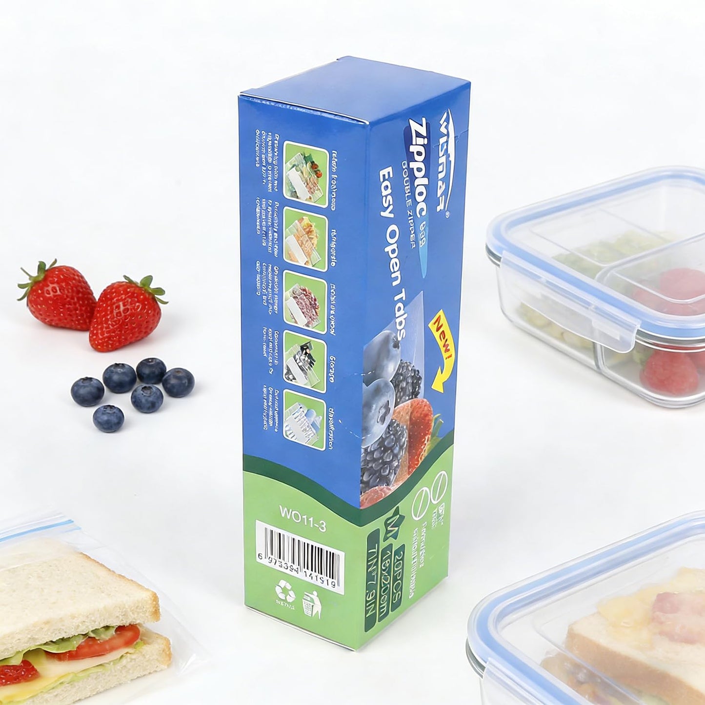 SKY-TOUCH 80 PCS Resealable Freezer Bags, Food Bags,BPA-free, Ddouble Zipper, 18cm x 20cm. Suitable for Sandwiches And Snacks, Double-sealed Vegetable Bags, Dishwasher Safe