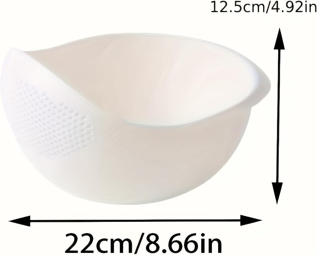 SKY-TOUCH Rice-Washing and Draining Bowl — Suitable for Washing Vegetables, Fruits, Pasta, etc.; Combines Washing and Storage Functions, 23 * 19 * 13 cm(White)