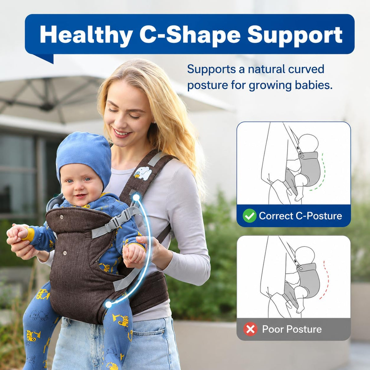 SKY-TOUCH 4-in-1 Baby Carrier, Ergonomic Convertible Infant Carrier with M-Shape Seat, C-Shape Support, Adjustable Shoulder Straps, Front Inward, Outward & Back Carry, Linen Fabric