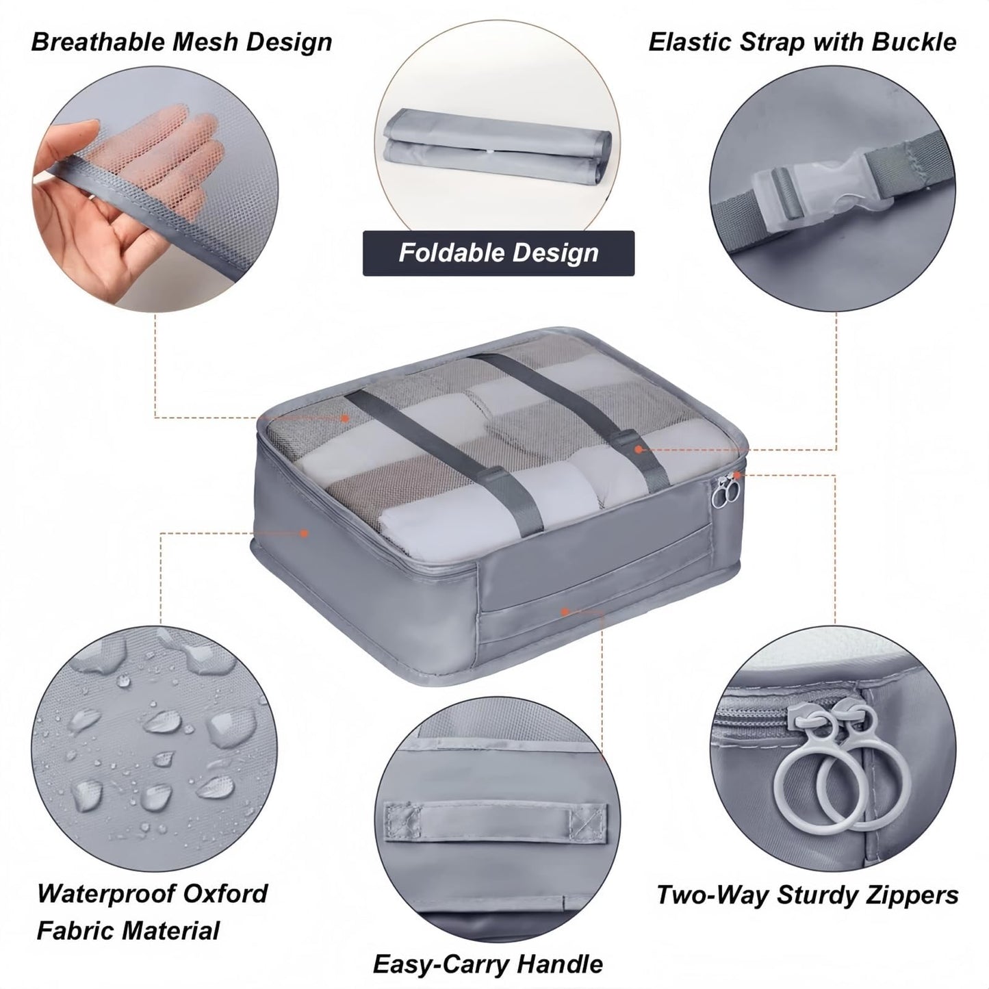SKY-TOUCH Travel Packing Cubes,Traveling Accessories,Luggage Packing Organizers Set,Waterproof Laundry Bag,Storage Bag for Travel,Breathable Mesh,pack of 7 pieces, Grey