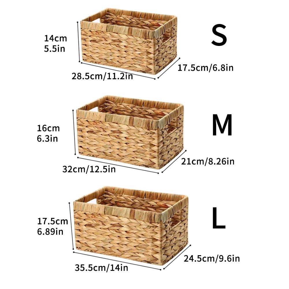SKY-TOUCH Wicker Storage Baskets Set of 3, Handwoven Paper Rope Baskets with Wooden Handles, Decorative Organizer for Tabletop, Cabinet, Shelf, Pantry and Home Storage
