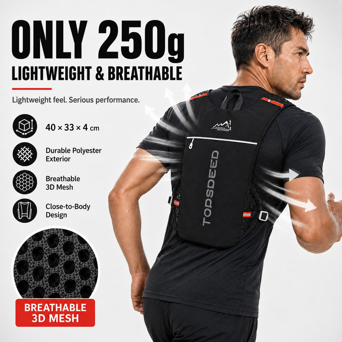 SKY-TOUCH 5L Hydration Vest Backpack for Men & Women, 250g Lightweight Breathable Running Pack, Compatible with 1L-2L Water Bladder, Adjustable Trail Cycling Hiking Bag, Black