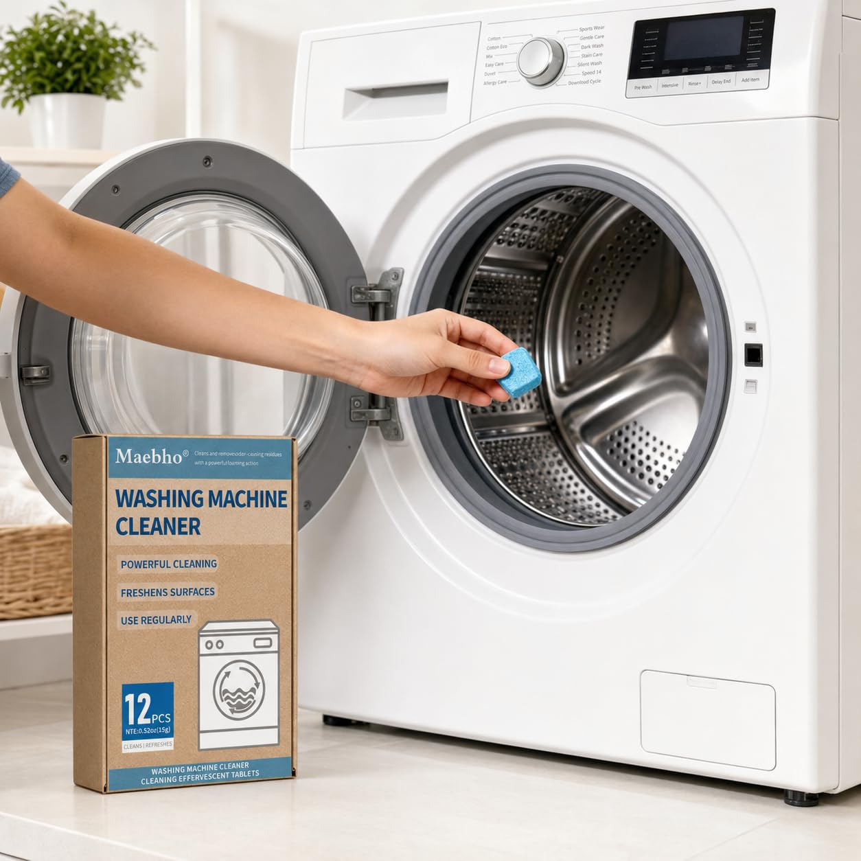 SKY-TOUCH 24 Pack Washing Machine Cleaner Tablets, Deep Cleaning Descaler for HE Front Load & Top Load Washers, Removes Odor, Residue & Limescale, Laundry Drum Cleaning Supplies