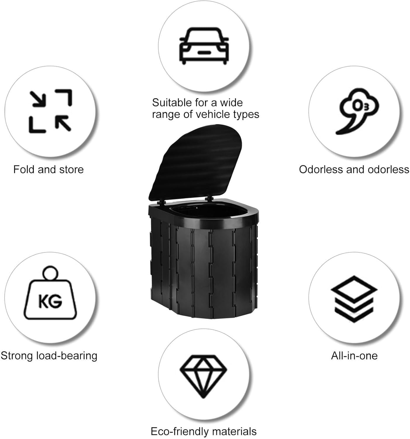 Sky-Touch Foldable Camping Toilet, Portable Travel Commode for Adults, Comes with Paper Holder, Garbage Bag and Curing Agent, Hiking, Road Trips, Beach, Emergency Use