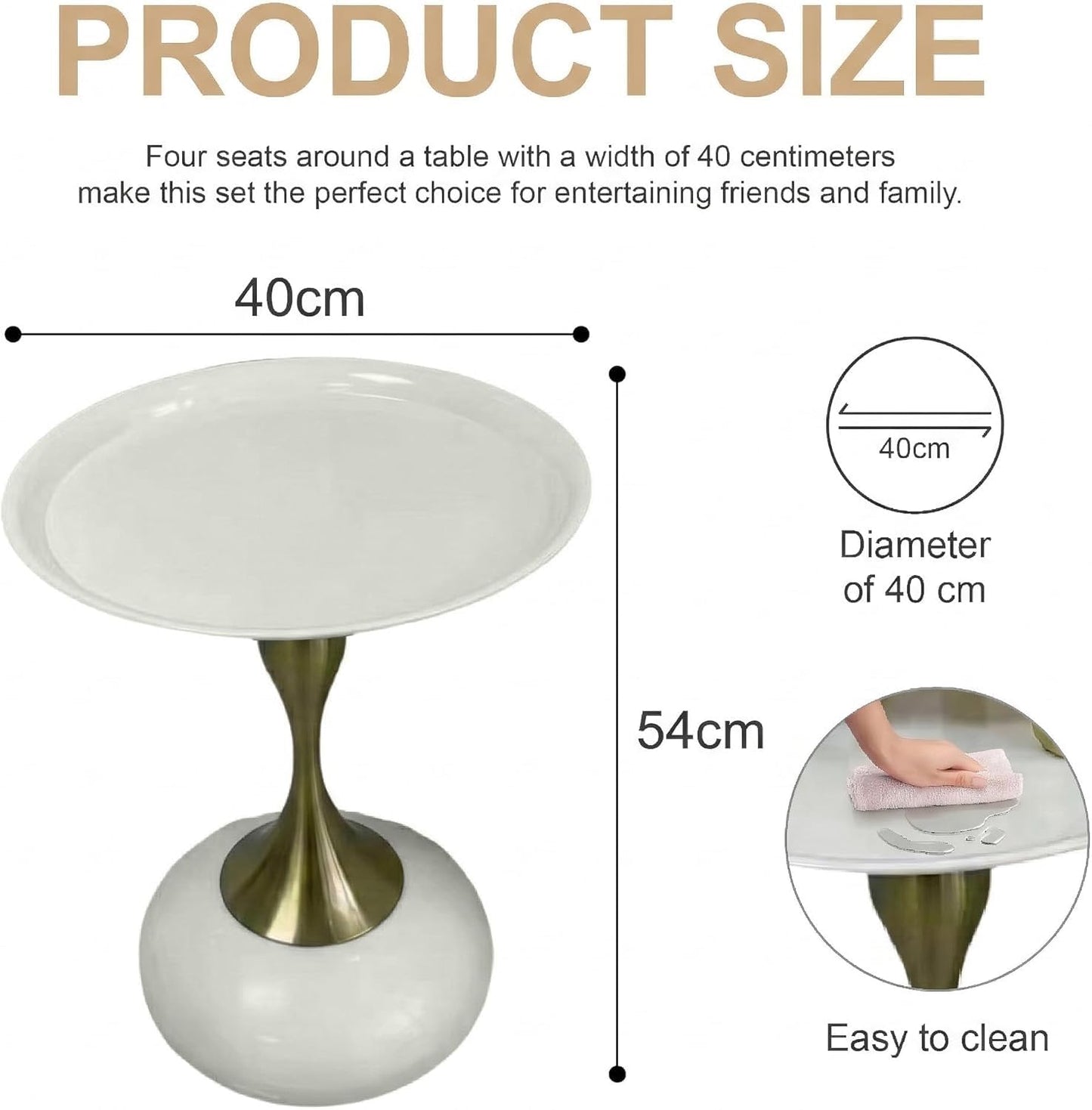 SKY-TOUCH Round Side Table, Slim-waisted Sofa Side Table, Modern Minimalist Style, Electroplated Metal Frame, Suitable For Small Spaces, Living Rooms, And Bedrooms, 39 * 39 * 55cm White