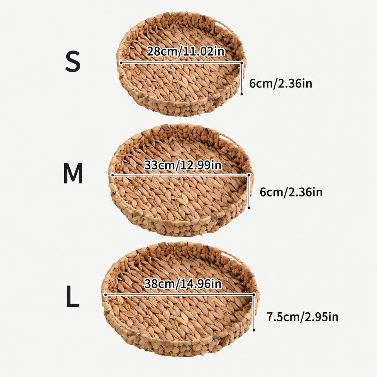 SKY-TOUCH Wicker Storage Tray Baskets Set of 3, Handwoven Grass Organizer Trays, Rustic Woven Baskets for Coffee Table, Cabinet, Shelf, Fruit and Home Decor
