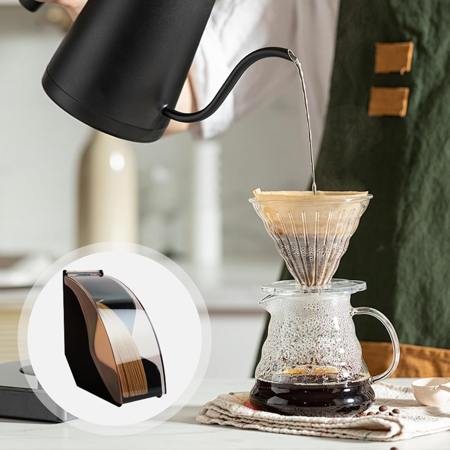 SKY-TOUCH Coffee Filter Paper Holder with Dust Cover Holds 100 Filter Papers Dustproof Design Keeps Filter Papers Clean and Dry Black