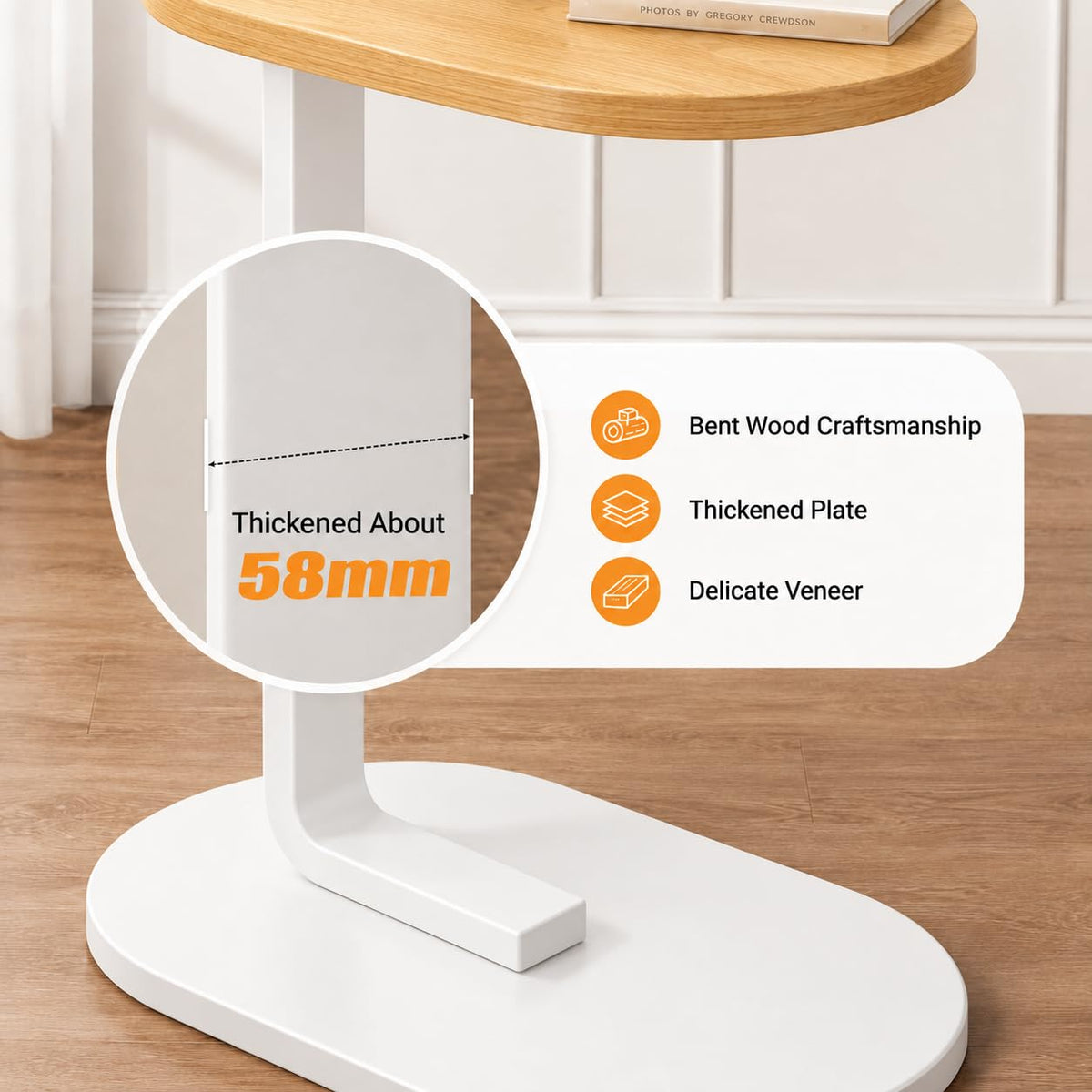 SKY-TOUCH C-Shaped End Table, Small Side Table for Couch, Sofa table, Perfect Snack Table with Metal Frame for Bedroom, Living Room & Small Spaces, Overbed Tables (White) - 45x28x58.5cm