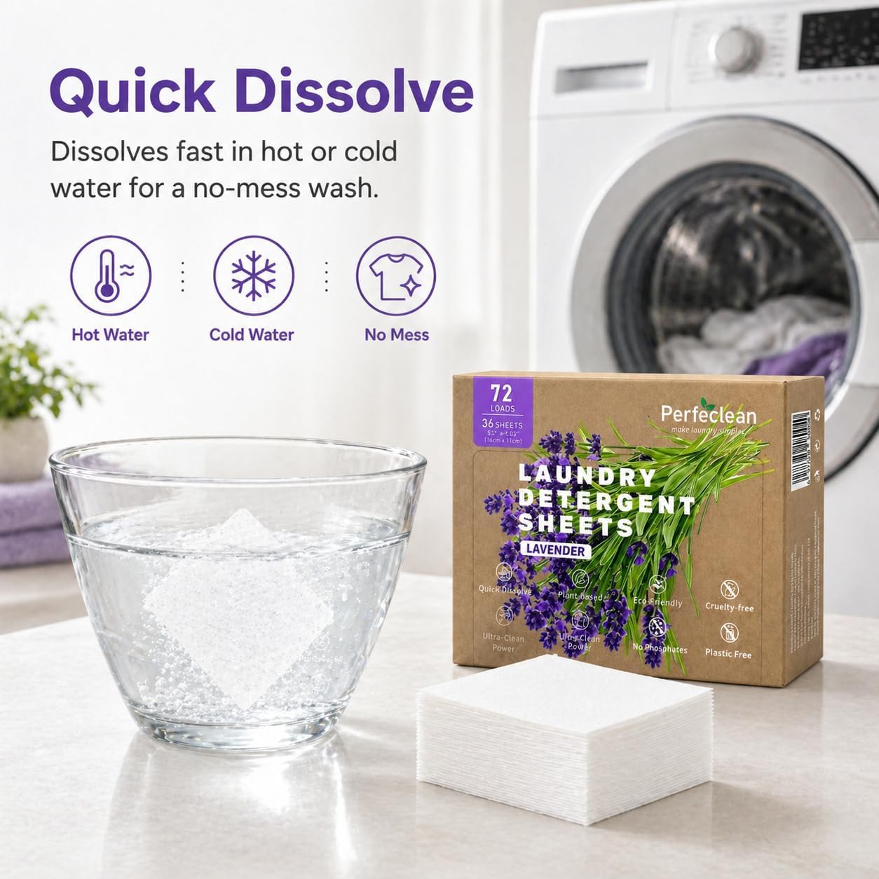 SKY-TOUCH 72pcs High-Strength Laundry Detergent Sheets, Lavender Scent Suitable for Dormitories, Universities, Homes, Hotels Travel