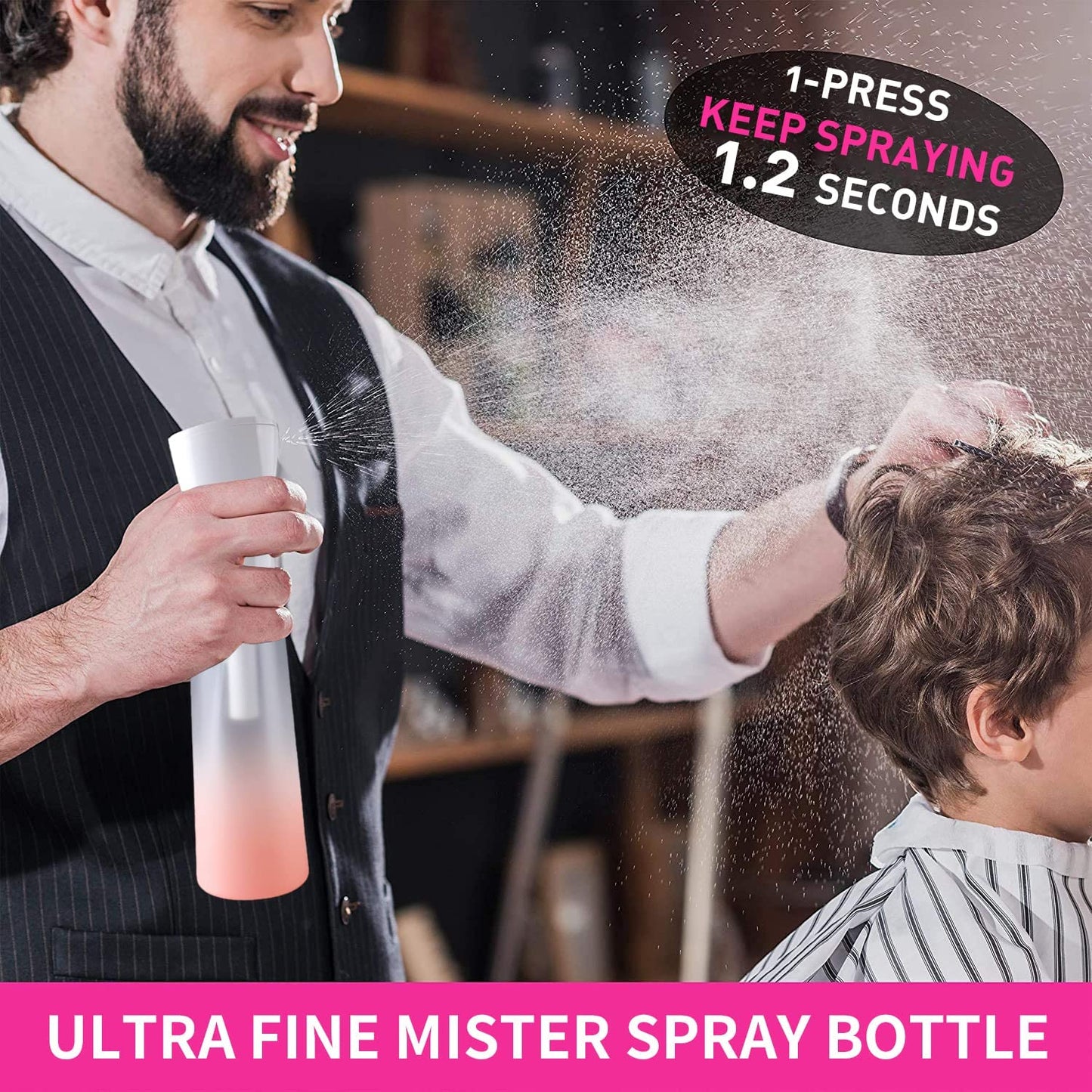 SKY-TOUCH 1 PACK Continuous Spray Bottle, 300ml Empty Plastic Hair Mist Sprayer, Ultra Fine Water Mister for Hairstyling, Cleaning, Salons, Plants and Pet Care