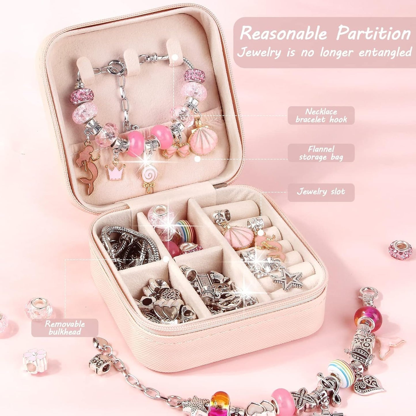 SKY-TOUCH Charm Bracelet Making Kit for Girls, 68pcs DIY Jewelry Making Kits with Box, Gift for Craft Toys Birthday Christmas for Girls Toys Age 6-12