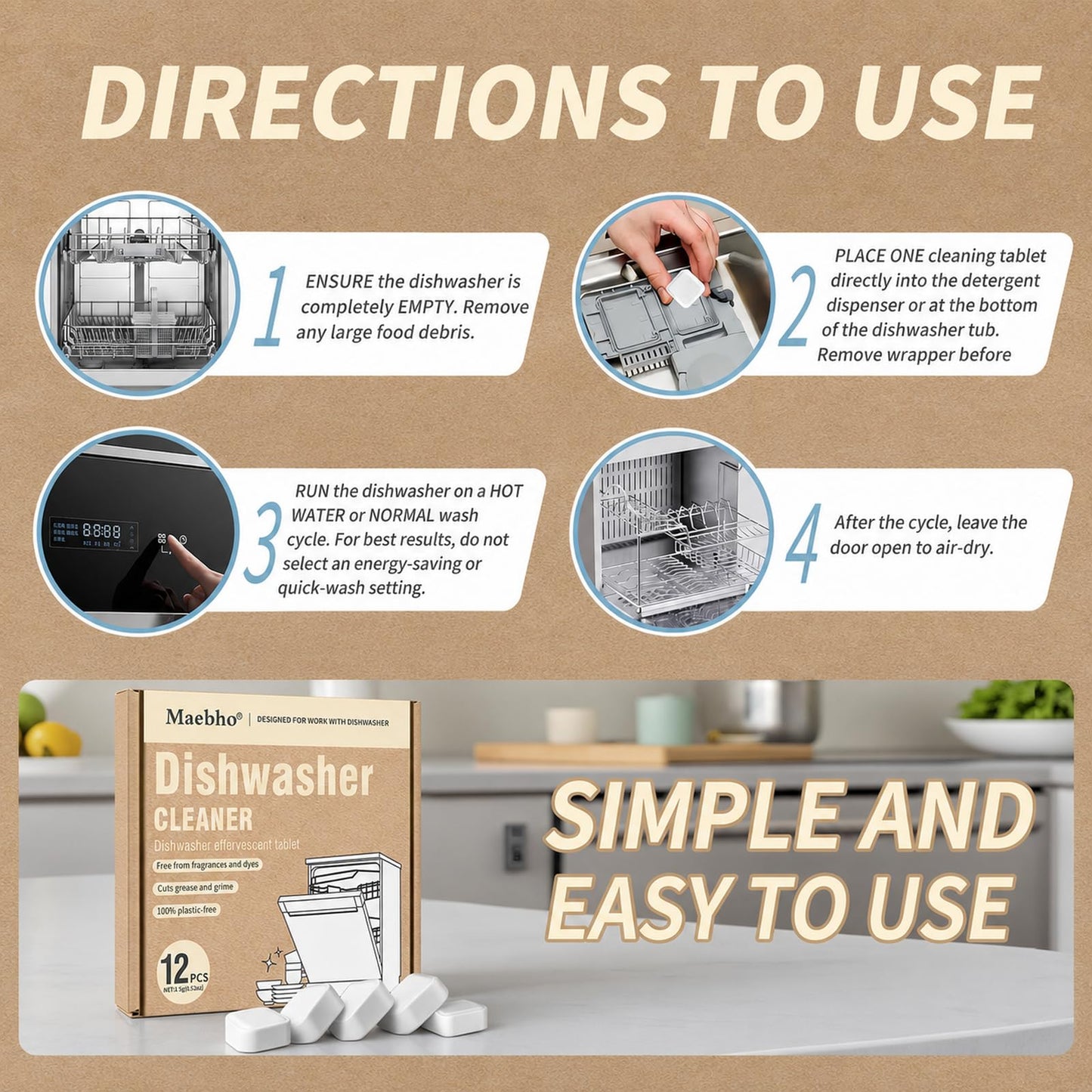 SKY-TOUCH 48 Count Dishwasher Cleaner Tablets, Helps Remove Limescale, Grease and Odor-Causing Residue, Deep Cleaning Descaler for Dishwasher Maintenance, Fresh Lemon Scent