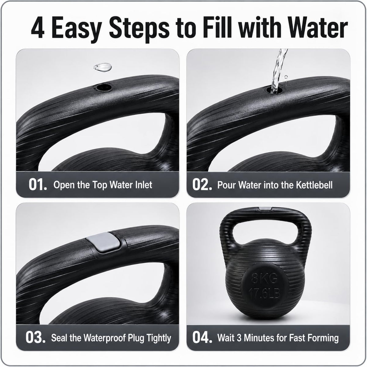 SKY-TOUCH 8KG Water-Filled Kettlebell, Fillable Fitness Weight with Anti-Slip Threaded Handle, Large TPR Plug and Stable Base for Home Gym Strength Training