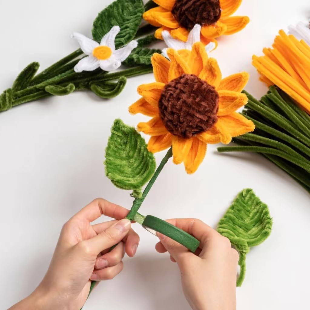 SKY-TOUCH Flower Pipe-Sunflower Stick Craft Kit: 440 Thickened Pipe Sticks In 5 Mixed Colors Includes Floral Wire And Ribbon Perfect for DIY Bouquet Making, Suitable For Birthdays, Graduations