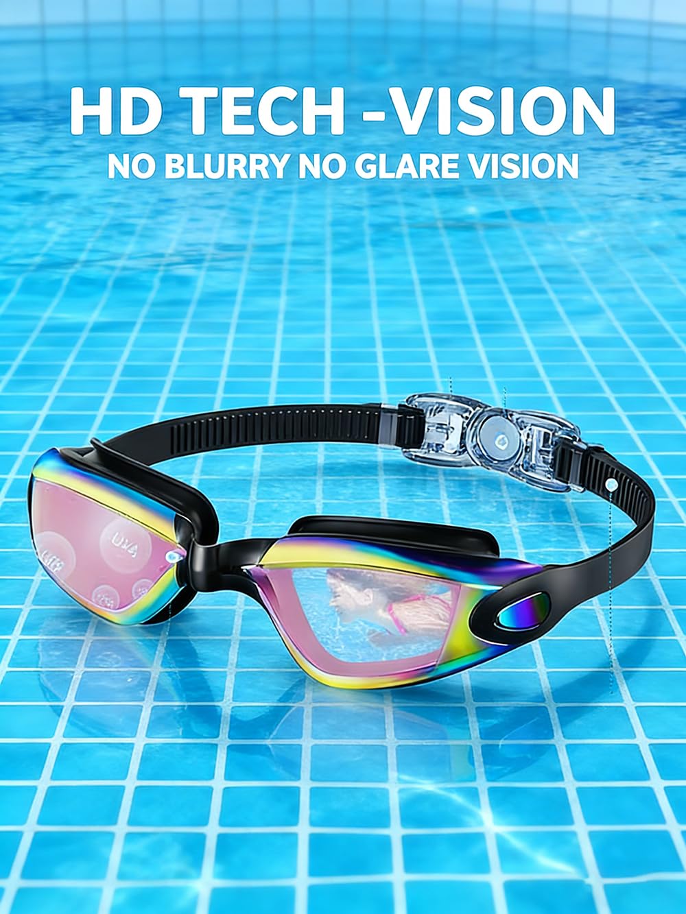 SKY-TOUCH Kid Swimming Goggles, UV Protection High-definition Lenses Anti-fog And Leak-proof With Quick-adjusting Straps Suitable for Children Teenagers Girls and Boys Pink Lenses