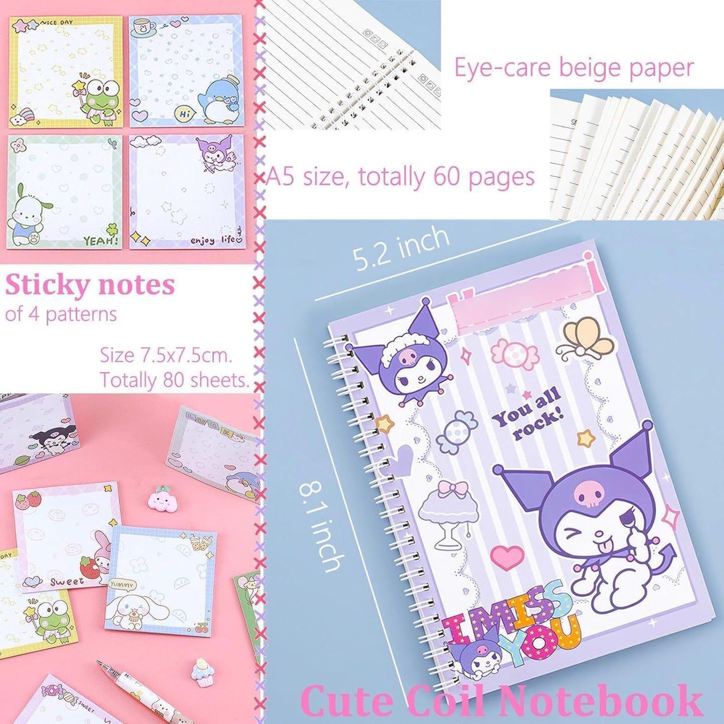 SKY-TOUCH School Supplies Stationery Gift Set, Including Gel Pens Notebook Pencil And Sticky Note for School Supplies Office Anime Cartoon Stationery Set for Boys and Girls