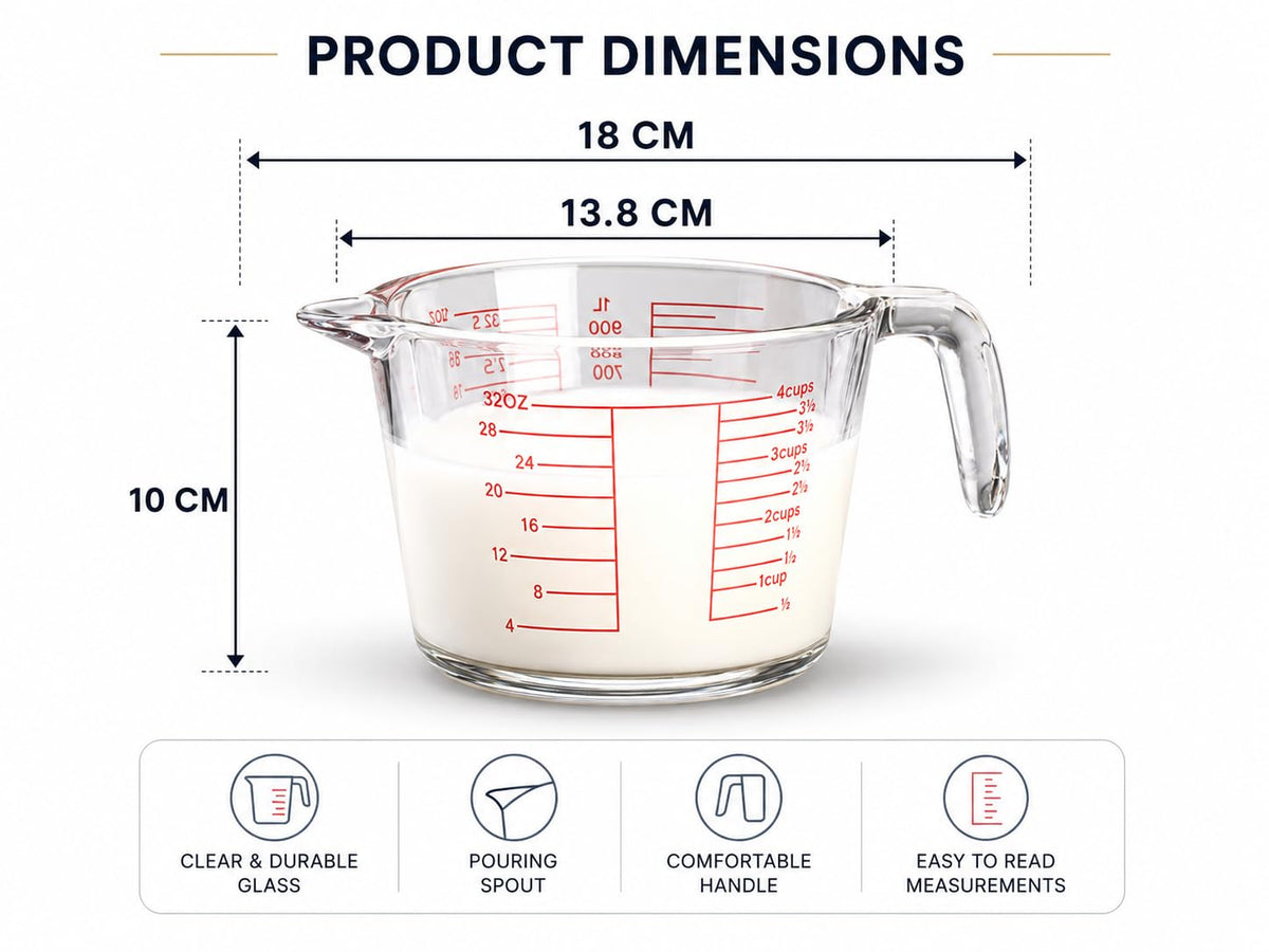 SKY-TOUCH 500ml Glass Measuring Cup, Heat-Resistant Borosilicate Measuring Jug with Easy-Read Red Markings, Precision Pour Spout & Ergonomic Handle for Baking, Cooking, Mixing and Microwave Use