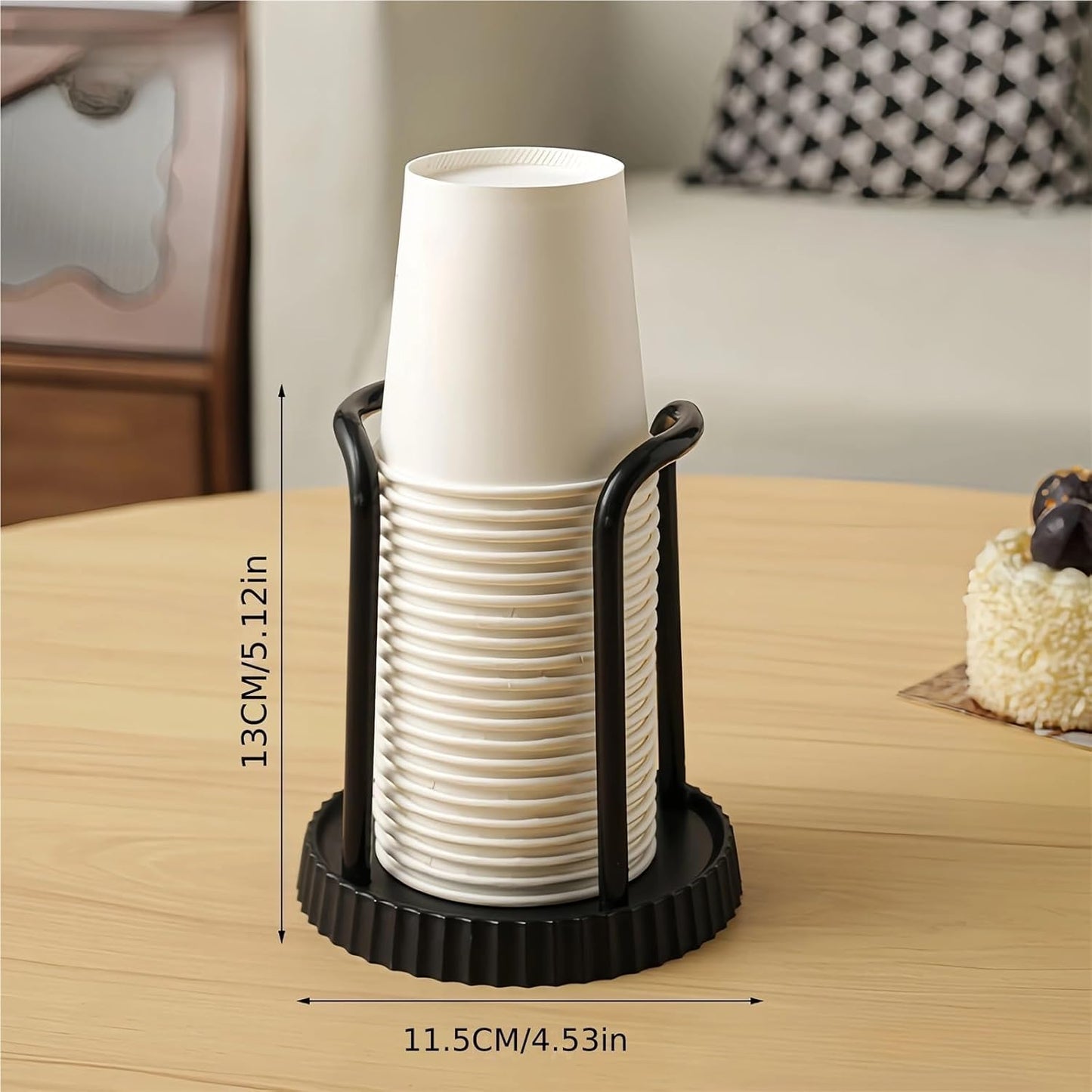 SKY-TOUCH Disposable Cup Storage Rack, Black – Paper & Plastic Cup Holder, Stackable Coffee & Tea Cup Organizer, Draining Tray, Space-Saving Kitchen & Office Cup Dispenser