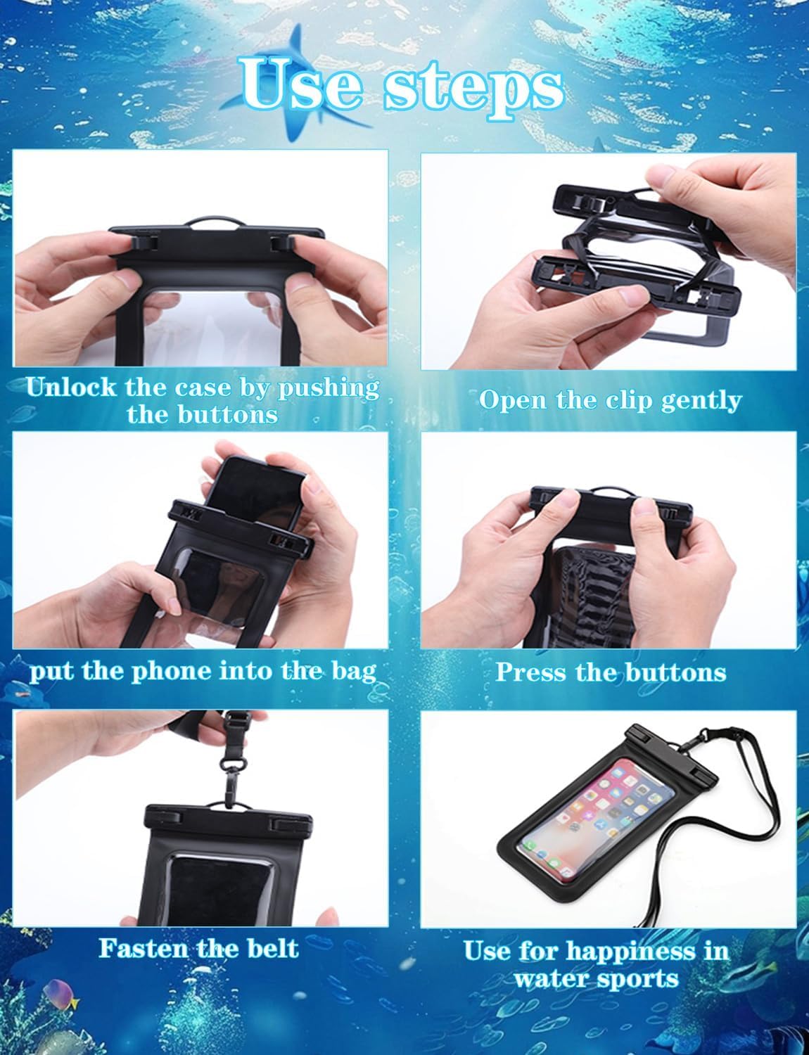 SKY-TOUCH 2PCS Universal Waterproof Phone Pouch Case, IPX8 Cell Phone Dry Bag for iPhone 13 12 11 Pro Max Plus XR X SE, Samsung Galaxy S22 S21 S20 S10 S9 S8, Devices up to 7.0 Inch, Black