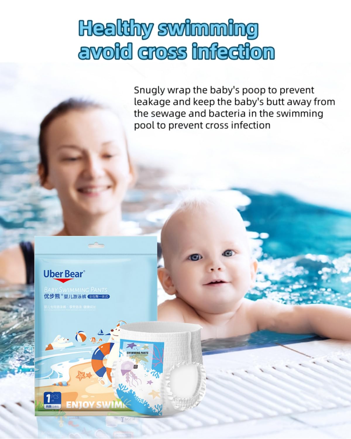 SKY-TOUCH 5pcs Disposable Swim Diapers 10-14kg, Individually packaged Gap-Free Baby Swimming Pants, Premium Eco Baby Nappies Leak Protection,Size XL