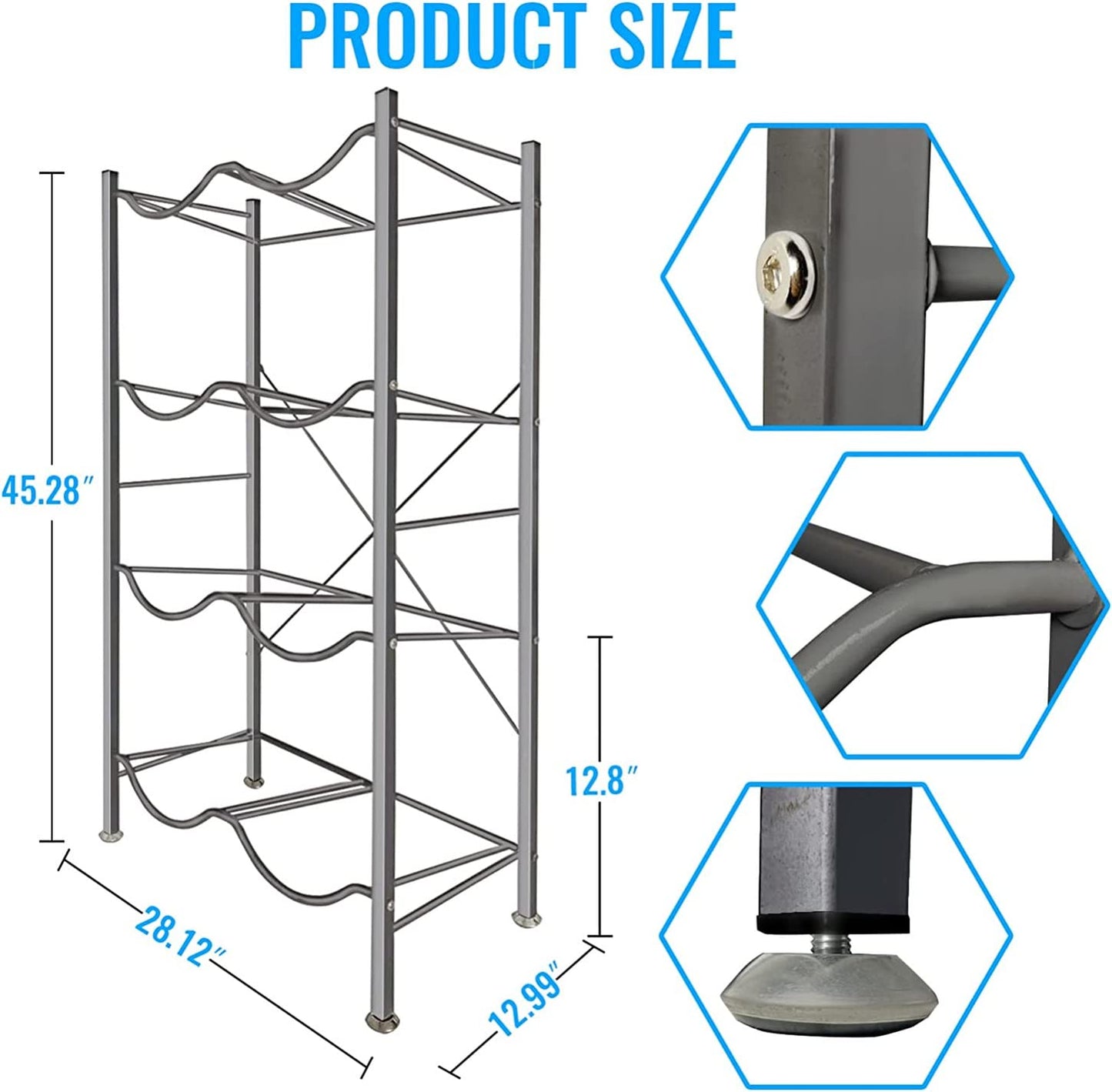 SKY-TOUCH Water Bottle Storage Stand 4 Tier, Water Bottle Holder 8 Bottles of 5 Gallons Heavy Duty Water Jug Rack for Kitchen Home and Office Easy To Assemble