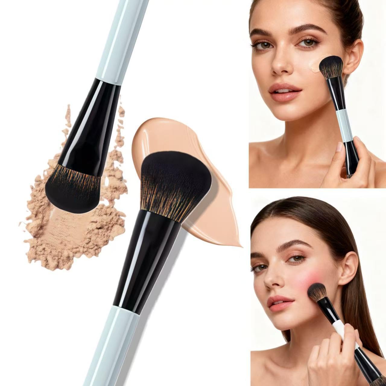 SKY-TOUCH 10 PCS Makeup Brush Set, Soft Double Sided Foundation Contour Blush Highlight Blending Eyebrow Brush Eyeshadow Eyeliner Concealer Brush Beauty Tools, Bright Cyan