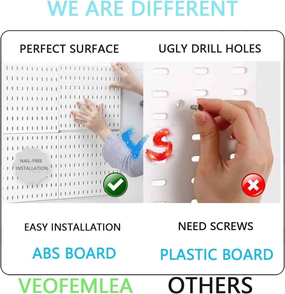 SKY-TOUCH Modular Pegboard Wall Organizer Kit - 2 Pegboards, 10 Accessories, No Drill Installation, Space-Saving Storage & Display for Kitchen, Office, Bathroom (White)
