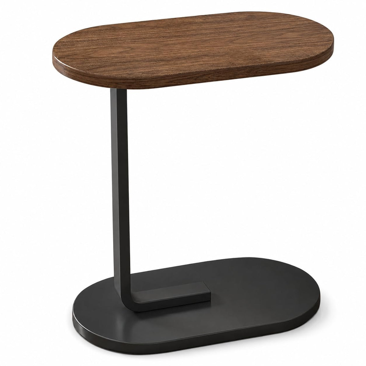 SKY-TOUCH C-Shaped End Table, Small Side Table for Couch, Sofa table, Perfect Snack Table with Metal Frame for Bedroom, Living Room & Small Spaces, Overbed Tables (Walnut) - 45x28x58.5cm