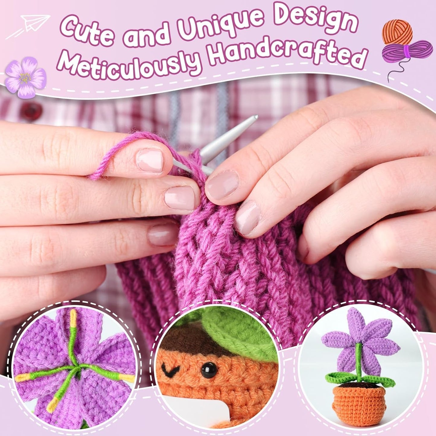 SKY-TOUCH Crochet Doll, Plush Purple Lily With a Bonus Positive Energy Card A Handmade Crocheted Gift of Gratitude, Encouragement, And Support This Crocheted Emotional Support